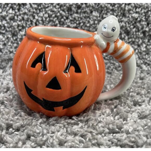 Halloween Pumpkin Jack O Lantern Mug With Ghost Handle Home Kitchen New - Picture 1 of 10